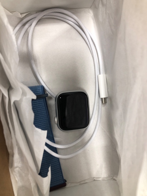 Photo 2 of Apple Watch Series 9 [GPS 41mm] Smartwatch with Silver Aluminum Case with Winter Blue Sport Loop. Fitness Tracker, Blood Oxygen & ECG Apps, Always-On Retina Display, Carbon Neutral