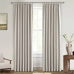 Photo 1 of 
100% Blackout Thermal Curtains 84 Length 2 Panels Set for Bedroom,Flax Linen Windows Pinch Pleated Drapes with Hooks for Track 7ft Modern Rustic Living Room Darkening Curtains 84 Inches Long Off White