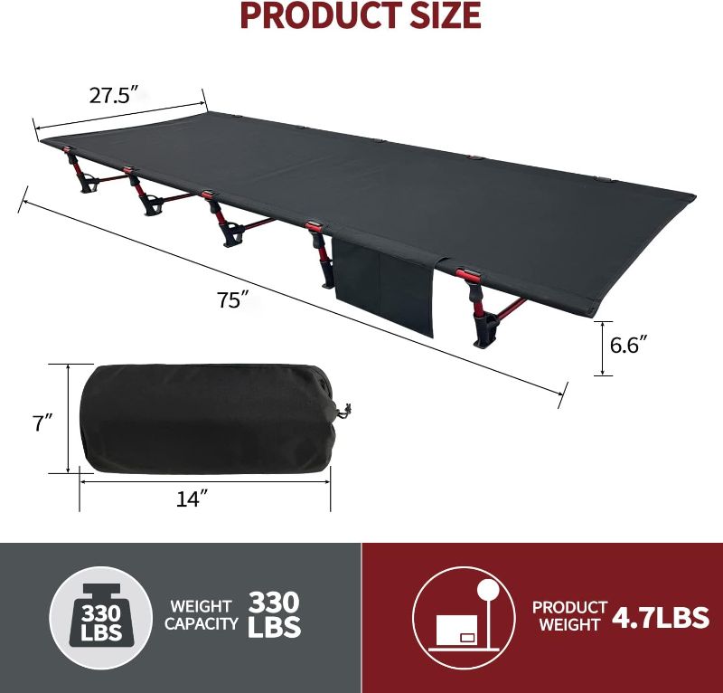 Photo 4 of (READ FULL POST) Sutekus Portable Camping Cot Sleeping Cot Ultralight Backpacking Cot Bed for Outdoor Hiking Travel Beach Mountaineering (Black)