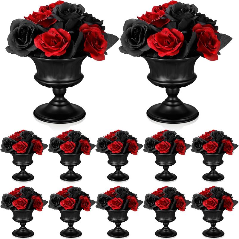 Photo 1 of 12 Pcs Vases for Centerpieces Metal Compote Vase Urn for Flowers Small Pedestal Vase Trumpet Vase for Wedding Table Reception Birthday Anniversary Ceremony Home Decor, 5.91 Inch (Black)