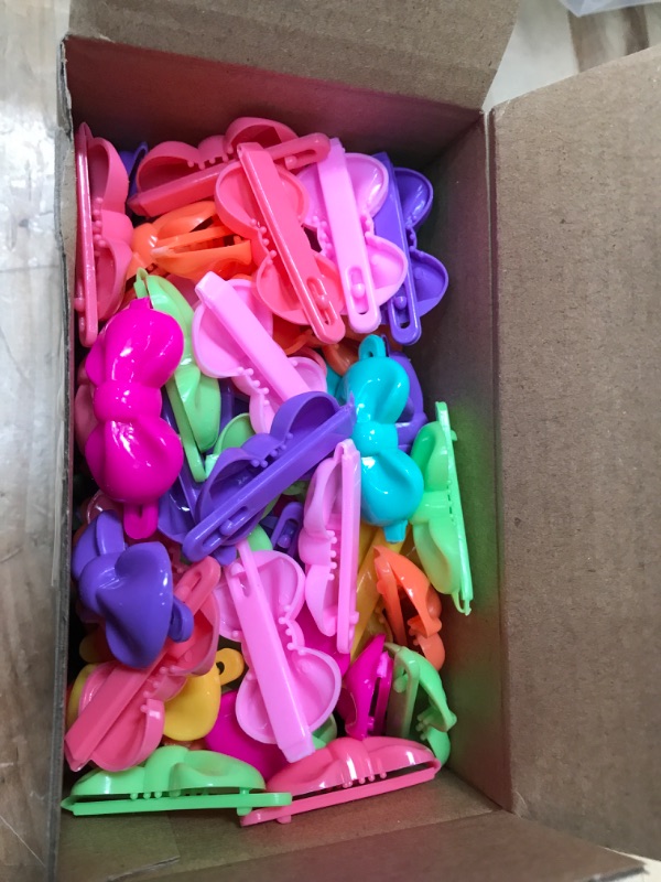 Photo 1 of 100 Pieces Girls Hair Barrettes Self Hinge Plastic Hair Clip Toddler Kids Baby 80s 90s Hair Pin Colorful Cute Hair Clip Cartoon Hair Accessories (Bow)