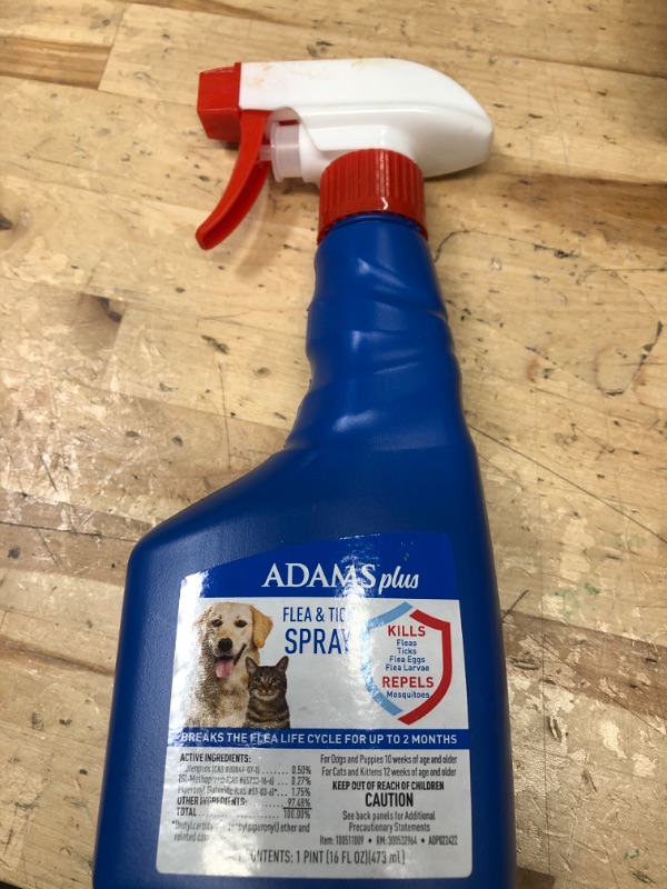 Photo 2 of Adams Plus Flea & Tick Spray with Precor For Dogs and Cats; Kills Fleas, Flea Eggs, Flea Larvae, Ticks, and Repels Mosquitoes For Up To 2 Weeks; Controls Flea Reinfestation For Up To 2 Months; 16 Oz