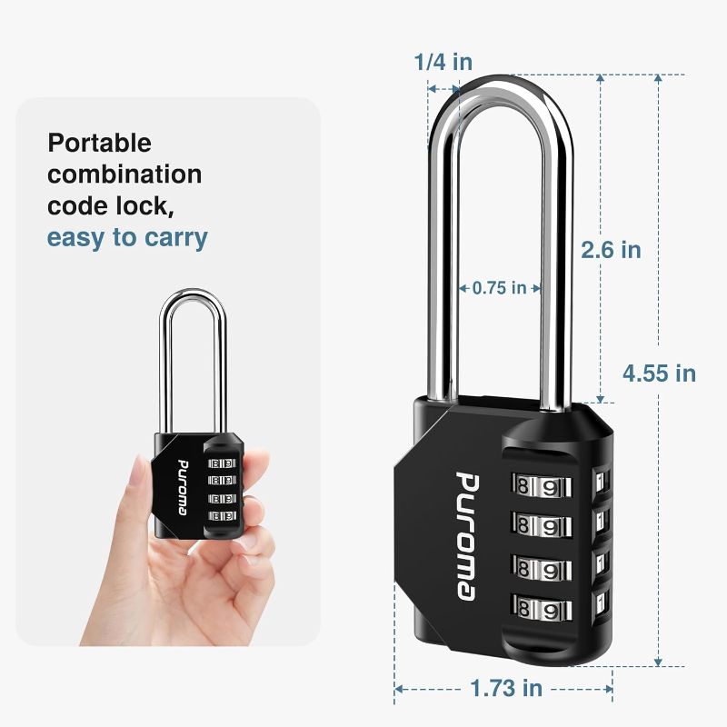 Photo 1 of  Shackle Combination Lock 4 Digit Outdoor Waterproof Padlock for School Gym Locker, Sports Locker, Fence, Gate, Toolbox, Case, Hasp Storage (Black)- 1 pack