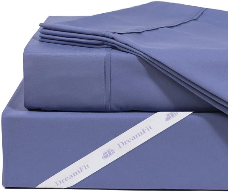 Photo 1 of (READ FULL POST) DreamFit DreamComfort 100% Natural Long Staple Cotton Sheet Set with Elastic Corner Bands with Extra Deep Pockets up to 20 Inches Luxury Bedding Crafted in USA Twin XL Sheet Set Blue/Purple 