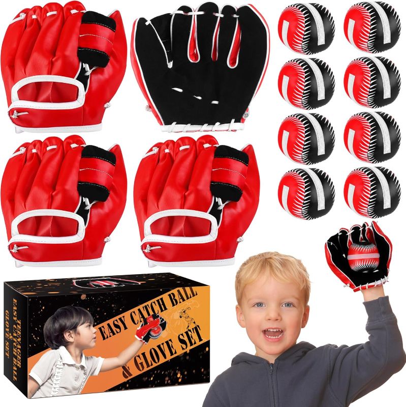 Photo 1 of Aodaer 4 Pack T Ball Sets Teenager Easy Catch Ball & Glove Set 4 Youth Teeball Gloves 8 Balls Synthetic Leather Glove and Baseball for Yard Lawn Game, Catch Game, Baseball Play, Black and Red