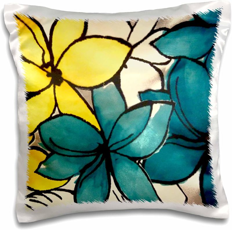 Photo 1 of 3dRose pc_32104_1 Teal and Yellow Floral-Pillow Case, 16 by 16",White