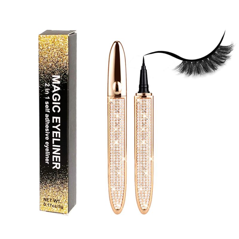 Photo 1 of 2021 Upgraded Self-adhesive Eyeliner Glue Pen,2 in 1 Eye Liner Pen Diamond Bling Glitter Liquid Eyeliner No Glue, Non Magnetic, Eye Liner for Eye Makeup and Wear Normal False Eyelashes (2021 A)