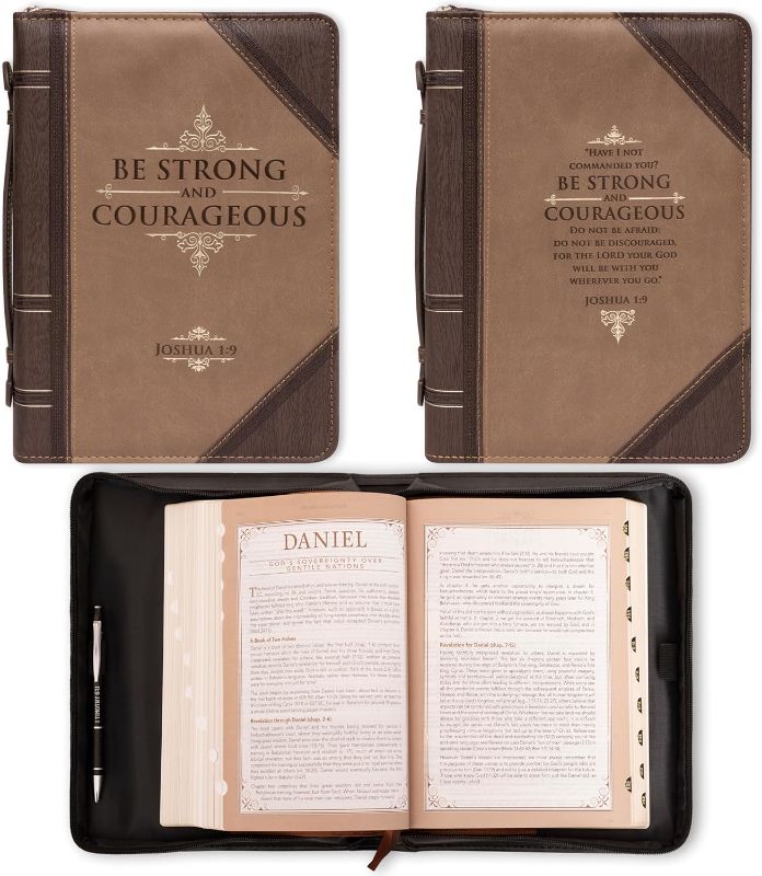 Photo 1 of 
Christian Art Gifts Men's Classic Bible Cover Be Strong and Courageous Joshua 1:9, Brown Faux Leather, Medium