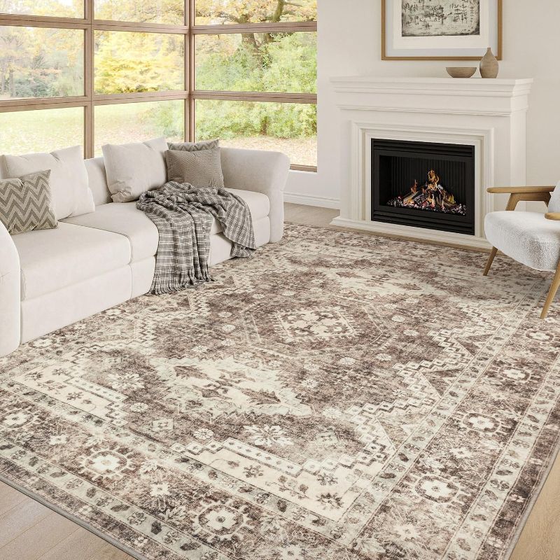 Photo 1 of 
Rugland 5X7 Area Rugs - Stain Resistant Washable Rug, Anti Slip Backing Rugs for Living Room, Vintage Tribal Area Rugs (TPR07-Ivory, 5X7')