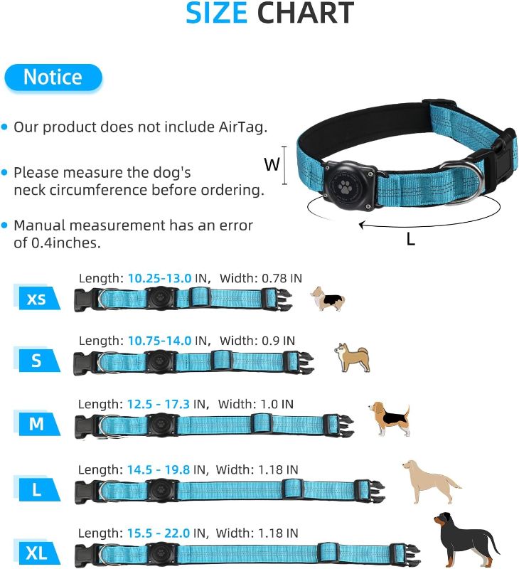 Photo 3 of (READ FULL POST) Upgraded AirTag Dog Collar, IP68 Waterproof Air Tag Dog Collar Holder, Reflective, Ultra-Durable, Comfortable Padded, Heavy Duty Dog Collars for Small Medium Large Dogs (S (10.6"-13.6"), Blue)
