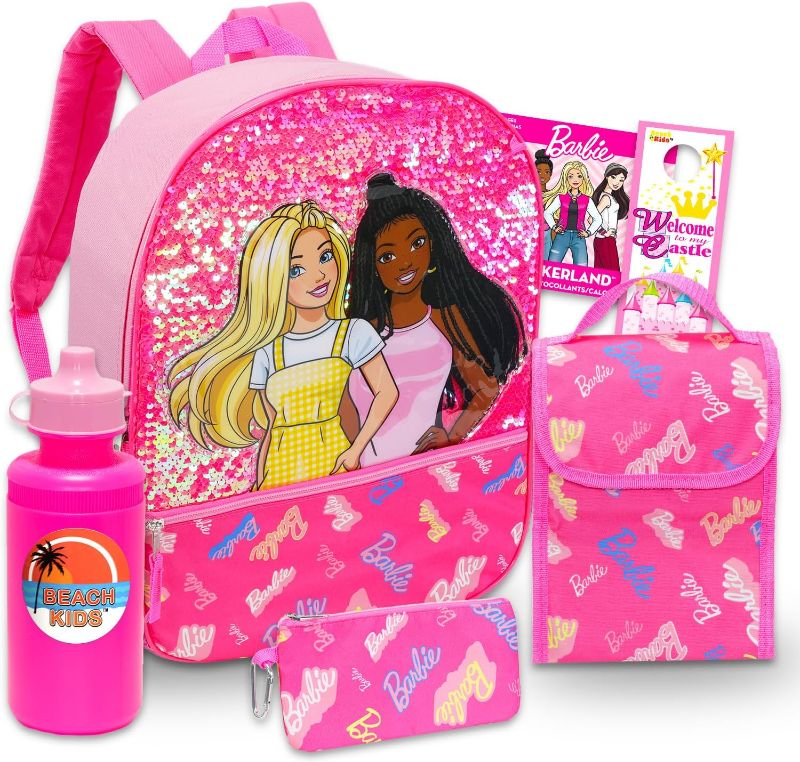 Photo 1 of 
Barbie Backpack with Lunch Box Set - 5 Pc Bundle with 16" Barbie Backpack, Barbie Lunch Bag, Water Bottle, Stickers, More | Barbie Backpack for Girls, Kids