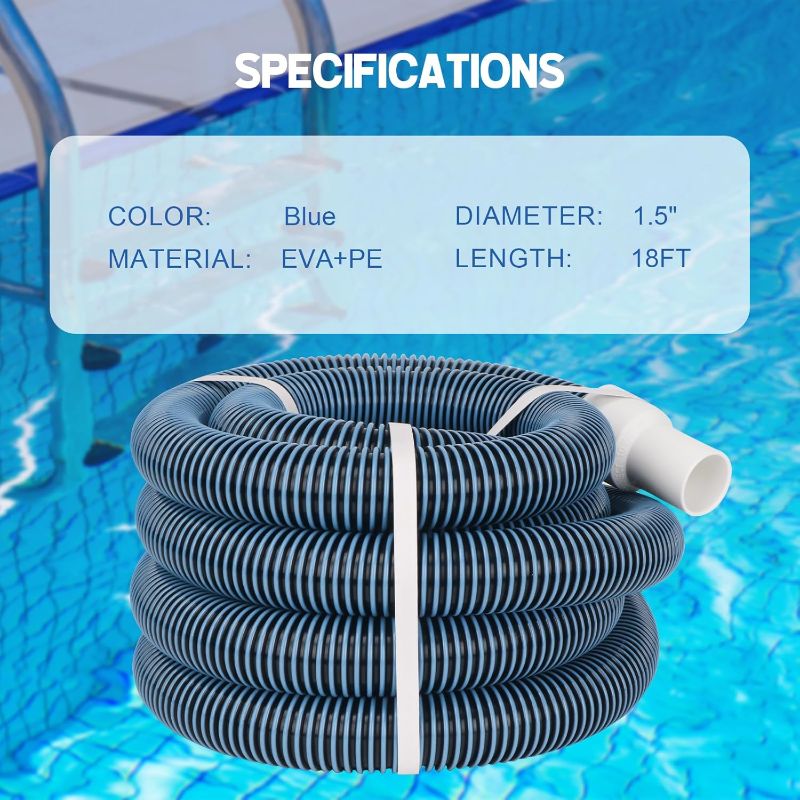 Photo 2 of (READ FULL POST) BEWAVE Pool Vacuum Hose, Above/In Ground Manual Heavy Duty Swimming Pool Hose with Swivel Cuff, 1-1/2 In x 18 Ft