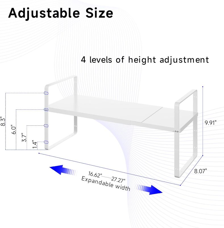 Photo 3 of (READ FULL POST) KIKIBRO Expandable Cabinet Shelf Organizer, Stackable Kitchen Pantry Counter Storage, Adjustable Closet Cupboard Stand Rack Risers Spice Organization 80LBS Heavy Duty White Large 2 Pack