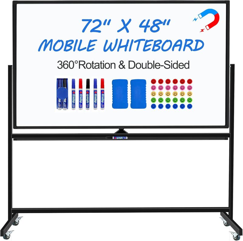 Photo 1 of * SEE NOTES* Large Dry Erase White Board with Rolling Stand 72"x48" Double-Sided Mobile Magnetic Whiteboard on Wheels, Including 3 Magnetic Erasers, 7 Markers, 30 Magnets
