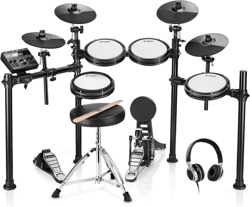 Photo 1 of ***USED - LIKELY MISSING PARTS - UNABLE TO VERIFY FUNCTIONALITY***
Donner DED-200X Electronic Drum Set, Electric Drum Kit with Quiet Mesh Drum Pads, 2 Cymbals w/Choke, 31 Kits and 450+ Sounds, Throne, Headphones, Sticks, USB MIDI, Melodics Lessons (5 Pads