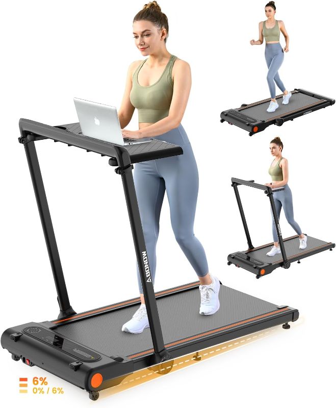 Photo 1 of Abonow Treadmill with Incline, 3 in 1 Foldable Treadmill with Removable Desk, Install Free Under Desk Treadmill, 3.5HP Powerful Walking Pad for Home Office with Remote Control