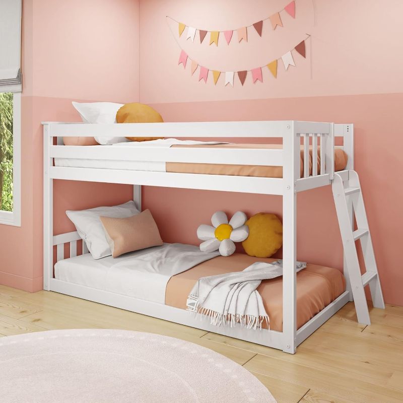 Photo 1 of ***USED - LIKELY MISSING PARTS - UNABLE TO VERIFY FUNCTIONALITY***
Max & Lily Low Bunk Bed, Twin-Over-Twin Bed Frame for Kids with Ladder on End, White, 89.75"L x 42.75"W x 50.25"H