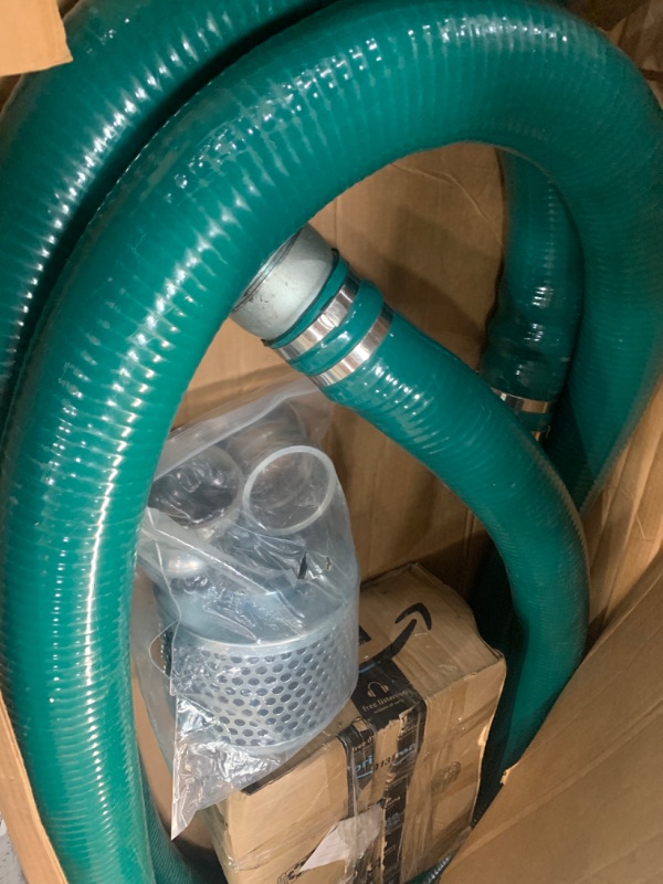 Photo 2 of 3 Inch Suction Hose Pump kit, Includes 3" x 65' Blue PVC Backwash Hose & 3" x 20' Green PVC Suction Hose & Steel Round Hole Suction Strainer & Cam and Groove Adapter,3" Suction Hose Kit for Water Pump