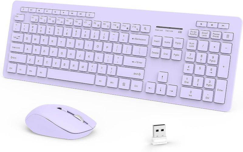 Photo 1 of ***MISSING KEYBOARD CHORD***

seenda Wireless Keyboard and Mouse Combo, 2.4GHz Wireless Quiet Keyboard Mouse with USB Receiver, Full Size Cute Wireless Keyboard Mouse Set for Windows Laptop Computer Desktop, Purple