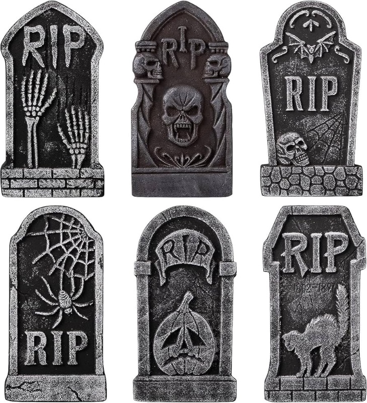 Photo 1 of ***STOCK PHOTO REFERENCE ONLY***
14 Inch Halloween Tombstones Decorations, 6 Pcs Foam RIP Graveyard Tombstone Decor 