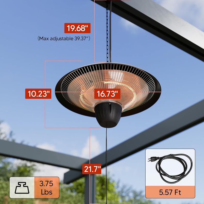 Photo 5 of (READ FULL POST) Outdoor Patio Heater, 1500W Electric Hanging Heater, Ceiling Mounted Heater for Balcony, Infrared Heater  Black