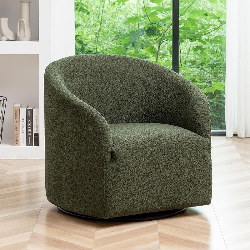 Photo 1 of ***STOCK PHOTO REFERENCE ONLY***
Accent Chair Armchair, No Assembly Mid-Century Modern Round Upholstered Barrel Chair (Green)