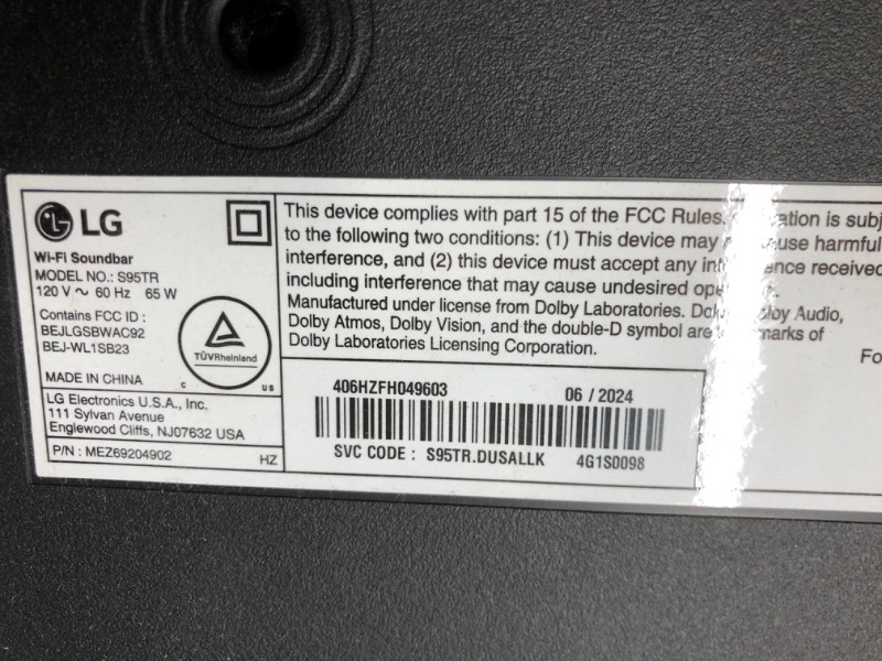 Photo 1 of LG S95TR 9.1.5-Channel OLED evo TV Matching Soundbar with Rear Surround Speakers, Dolby Atmos, Wow Orchestra