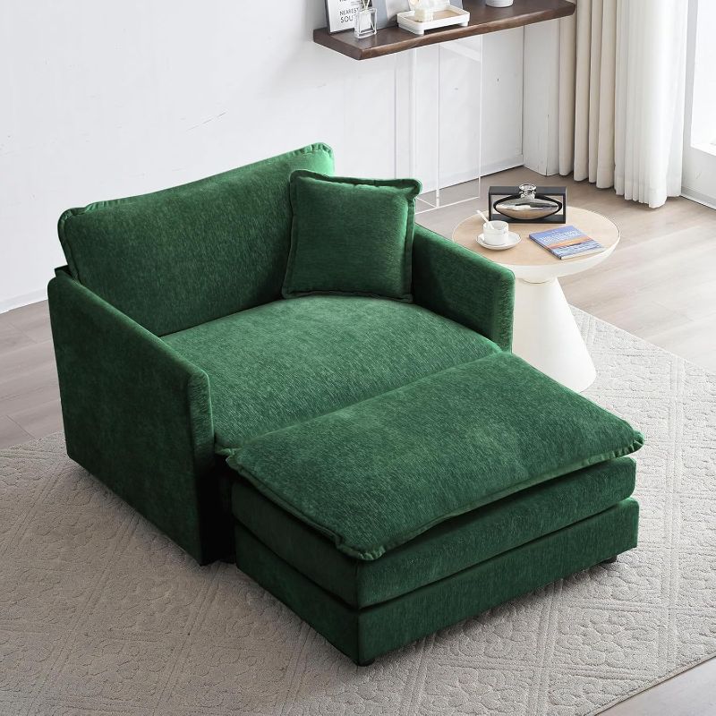 Photo 1 of **NONRERFUNDABLE**FOR PARTS OR REPAIR**SEE NOTES**
Miscoos Chenille Oversized Chair with Ottoman - 41.4”W Comfy Accent Chair and Ottoman Set, Single Sofa Chair, Deep Seat Lounge Chair, Armchair for Living Room Bedroom Apartment, Emerald Green