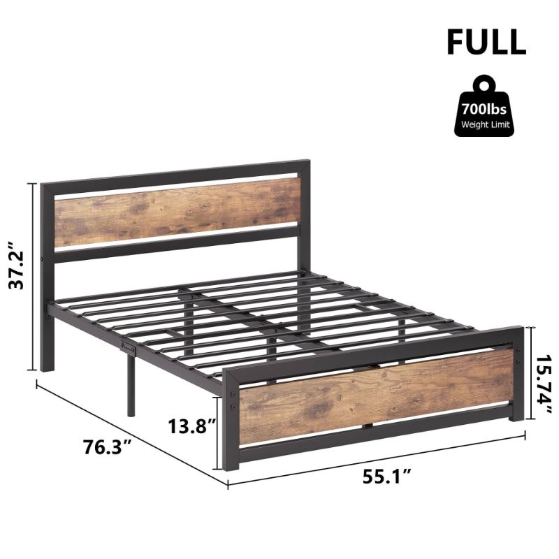 Photo 2 of ***USED - LIKELY MISSING PARTS - UNABLE TO VERIFY FUNCTIONALITY***
King Bed Frame with Wooden Headboard Industrial Metal Bedframe