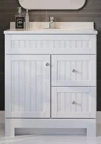 Photo 1 of ****TOP PIECE HAS CRAZK IN IT SEE PHOTOS FOR MORE INFORMATION****NON-REFUNDABLE***Style Selections Ellenbee 36-in White Single Sink Bathroom Vanity with White Cultured Marble Top
