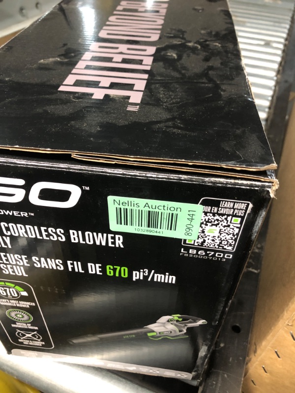 Photo 4 of ***(PARTS ONLY/ NO RETURNS OR REFUNDS) ***
EGO Power+ LB6700 670 CFM 180 MPH 56V Lithium-Ion Cordless Electric Variable-Speed Blower, Battery and Charger not Included ****MISSING BATTERY*****