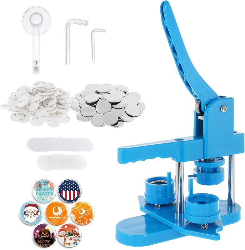 Photo 1 of  Button Maker Machine Round Pin Maker Kit Rotary Style with 200 Button Parts Supplies, Blue
