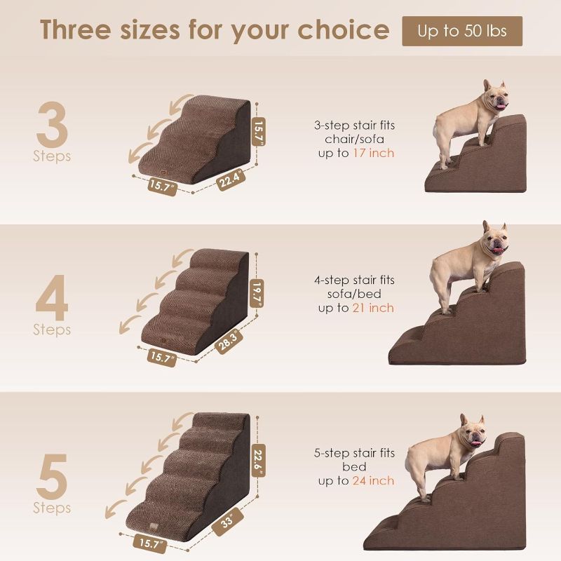 Photo 2 of (OUT THE BOX) EHEYCIGA Curved Dog Stairs Ramp for High Beds 22.6" H, 5-Step Dog Steps for Small Dogs and Cats, Pet Stairs for High Bed Climbing, Non-Slip Balanced Pet Step Indoor, Brown