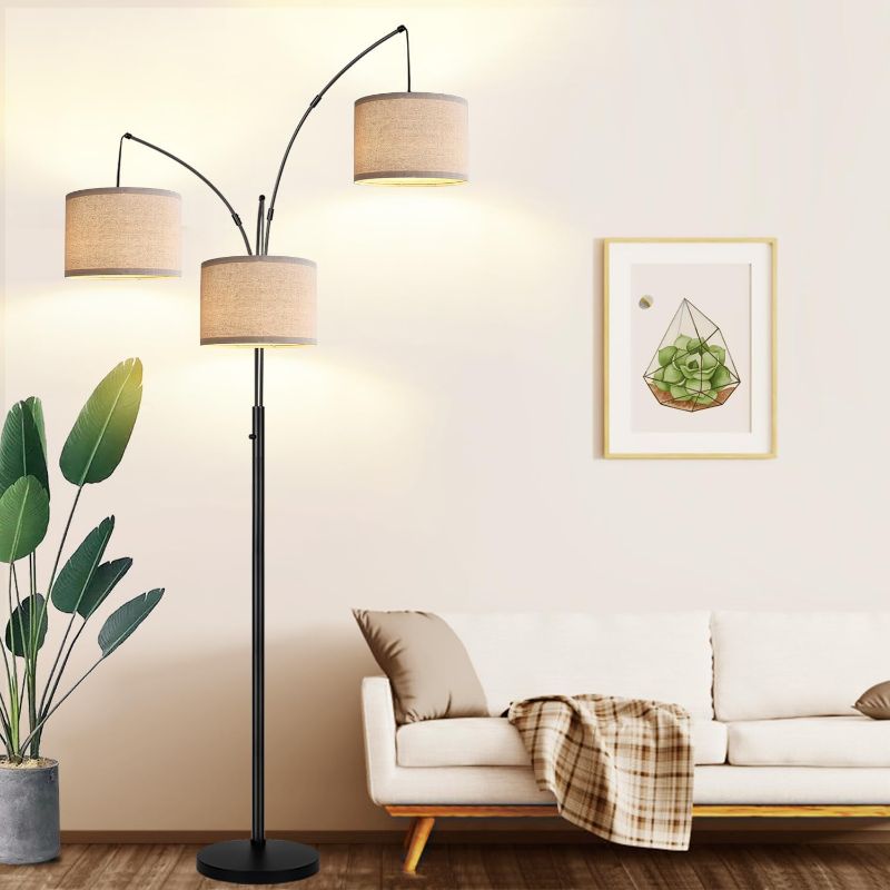 Photo 1 of ***IMAGE FOR REFERENCE**
 3 Lights Arc Floor Lamps for Living Room, 1000LM Modern Tall Standing Lamp With Beige Shades & Heavy Base, Mid Century Tree Floor Lamp for Bedroom Office, 3 LED Bulbs Included