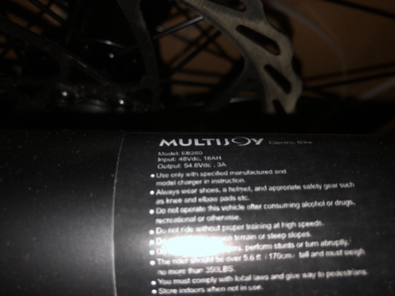 Photo 5 of **MISSING PARTS AND DAMAGED**READ NOTES**
MULTIJOY Electric Bike for Adults,Upgraded 48V 20Ah Removable Battery,Peak 1000W Powerful Motor,70Mi Long Range,26"x4" Fat Tire,UL Certified 7-Speed(Gunmetal)