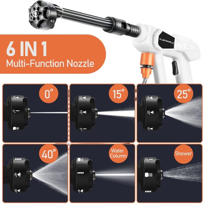 Photo 1 of **NON-REFUNDABLE** (PARTS) ALIENWORLD Cordless Pressure Washer Battery Powerd with Foam Cannon,Power Washer, Portable Pressure Washer Cordless,6-in-1 Nozzle,Outdoor Car Cleaning(Battery and Charger Included)