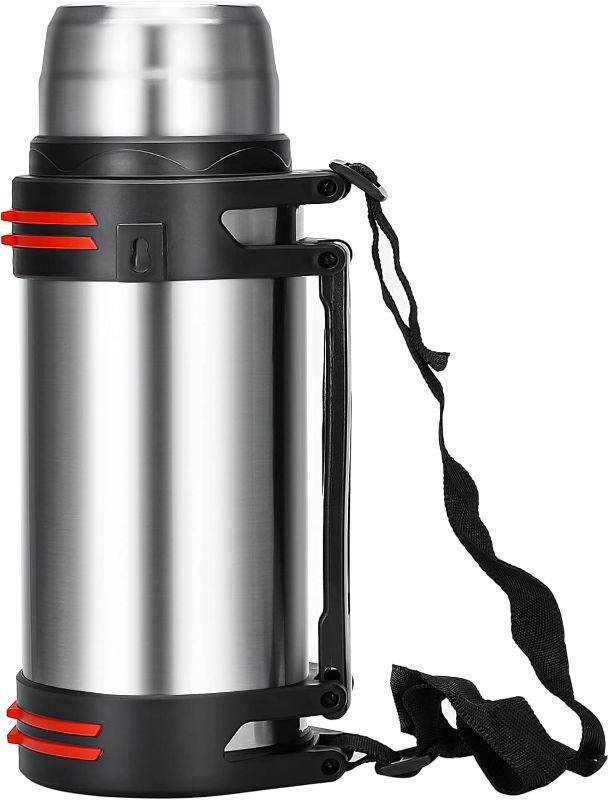 Photo 1 of **MISSING STRAP-MINOR DAMAGE USED**
Large Thermosflask- 101oz Stainless Steel Insulated Bottle for Travel with BPA Free Cup - 3L Oversized Vacuum Insulated Thermoses with Handle and Strap for Hot & Cold Drinks
