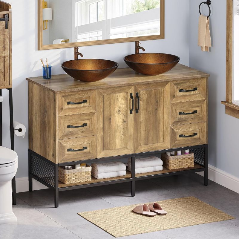 Photo 1 of ***NONREFUNDABLE - INCOMPLETE - SEE COMMENTS***
YITAHOME 48" Bathroom Vanity with Sink Combo Set, Double Sink Bathroom Vanity with Storage Drawers and Adjustable Shelves, Bathroom Vanities Iron Frame, Rustic Brown