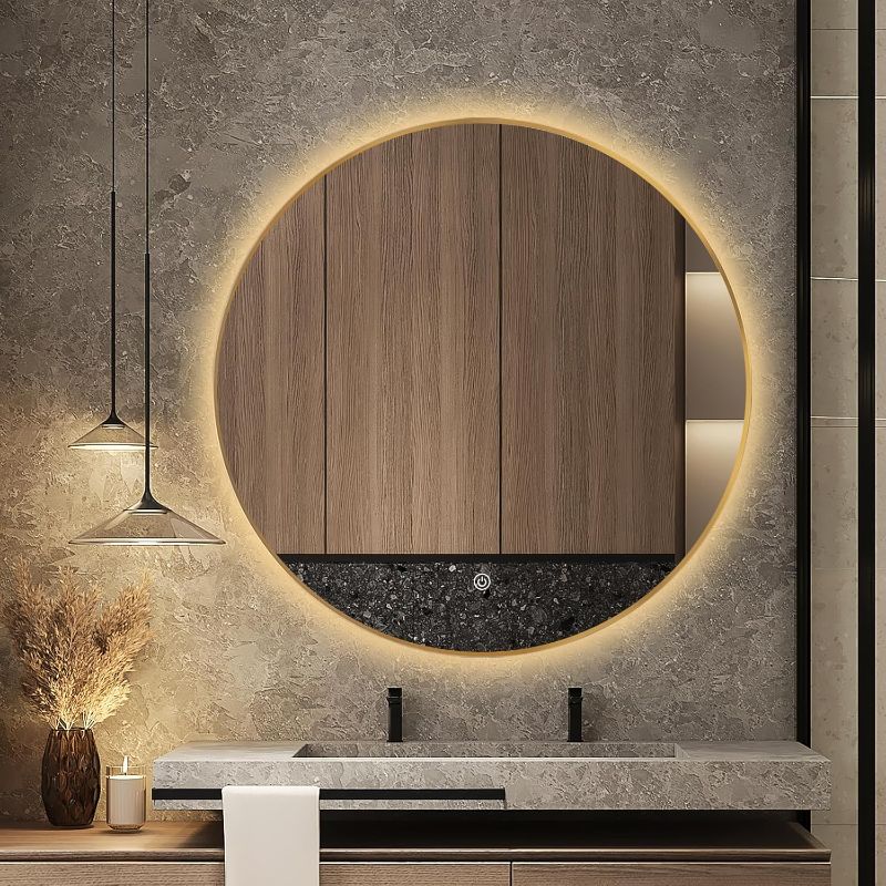 Photo 1 of ***TRUCK / TRAILER PICK UP***
42" Round LED Bathroom Mirror, Wall Mounted Round Backlit Mirror LED Bathroom Vanity Mirror with Lights Fog Free Circle Lighted Mirror with Gold Frame, Smart Light up Mirror 3-Color