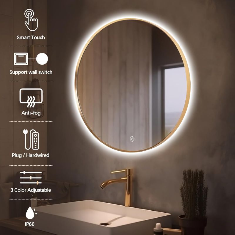 Photo 1 of ***TRUCK / TRAILER PICK UP***
42" Round LED Bathroom Mirror, Wall Mounted Round Backlit Mirror LED Bathroom Vanity Mirror with Lights Fog Free Circle Lighted Mirror with Gold Frame, Smart Light up Mirror 3-Color