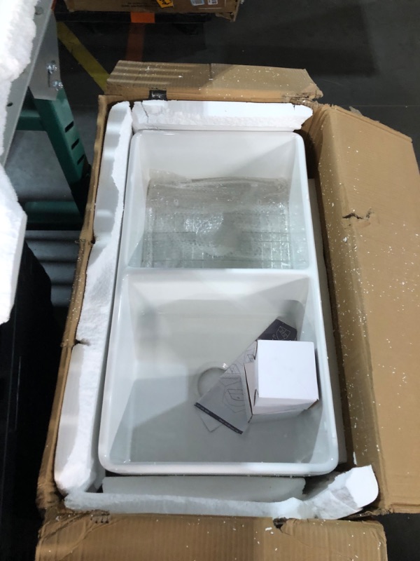 Photo 2 of ***IMGE FOR REFERENCE***
White Ceramic 24 in. L Rectangular Single Bowl Farmhouse Apron Kitchen Sink with Grid Separate Sides