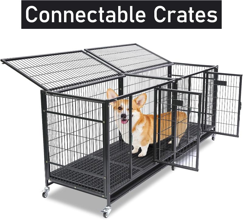 Photo 1 of ***IMAGE FOR REFERENCE***
New 37" Homey Pet Stackable Open Top Heavy Duty Dog Pet Cage Kennel w/Tray, Floor Grid, and Casters (2 Tiers)