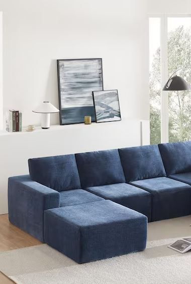 Photo 1 of ***PARTIAL SET*** ***IMAGE FOR REFERENCE*** ***ONLY CORNER PEICE**
110 in. Square Arm 6-seat Chenille U-shape Convertible Sectional Sofa in Navy Blue with 2 Ottoman, Free Combination



