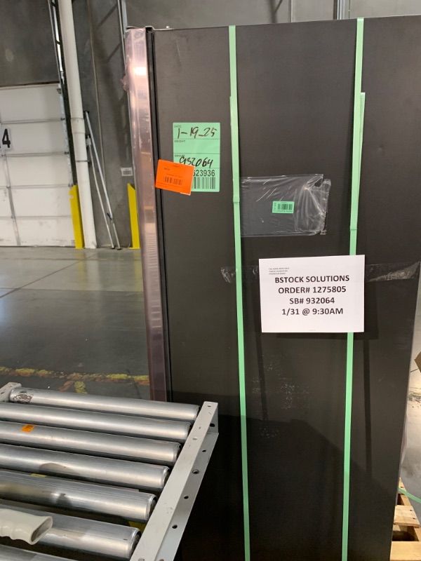 Photo 9 of ***TRUCK / TRAILER PICK UP*** ***UNTESTED - LET STAND 24 HOUR BEFORE PLUGGING IN*** ***BOTTOM BY FAN DENTED***
GE 25.3 cu. ft. Side by Side Refrigerator in Fingerprint Resistant Stainless Steel, Standard Depth