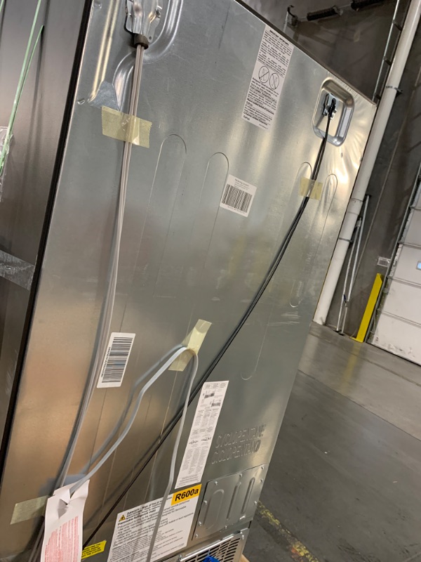 Photo 1 of ***TRUCK / TRAILER PICK UP*** ***UNTESTED - LET STAND 24 HOUR BEFORE PLUGGING IN*** ***BOTTOM BY FAN DENTED***
GE 25.3 cu. ft. Side by Side Refrigerator in Fingerprint Resistant Stainless Steel, Standard Depth