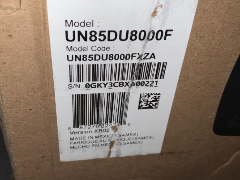 Photo 7 of ***FACOTRY SEALED - OPENED TO INSPECT*** ***TRUCK / TRAILER PICK UP***
SAMSUNG 85-Inch Class 4K Crystal UHD DU8000 Series HDR Smart TV w/Object Tracking Sound Lite, Motion Xcelerator 120Hz, Ultra Slim Design, Gaming Hub, Alexa Built-in (UN85DU8000, 2024 M