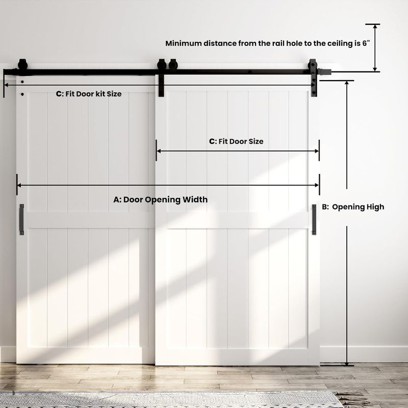 Photo 1 of SmartStandard 48in x 96in Double MDF Sliding Barn Doors with 8FT Bypass Barn Door Hardware Kit, Save Space, Waterproof, Easy Install, Fit 84in-88in Openning, White