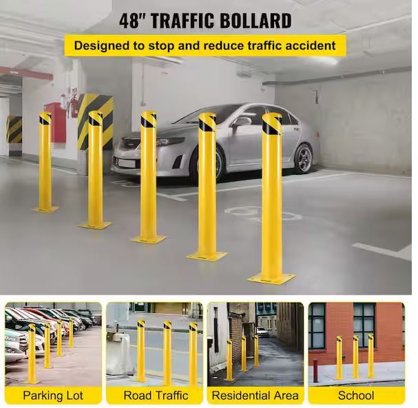 Photo 3 of ***FACTORY SEALED - OPENED TO INSPECT***
VEVOR Safety Bollard Post 48 in. H x 4.5 in. D Safety Bollard Yellow Powder Coat Pipe Steel Barrier Safety Post (1-Piece)