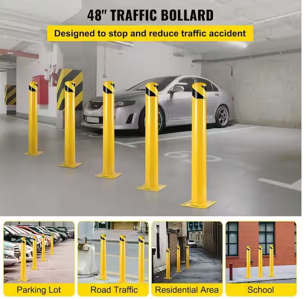 Photo 1 of ***FACTORY SEALED - OPENED TO INSPECT***
VEVOR Safety Bollard Post 48 in. H x 4.5 in. D Safety Bollard Yellow Powder Coat Pipe Steel Barrier Safety Post (1-Piece)