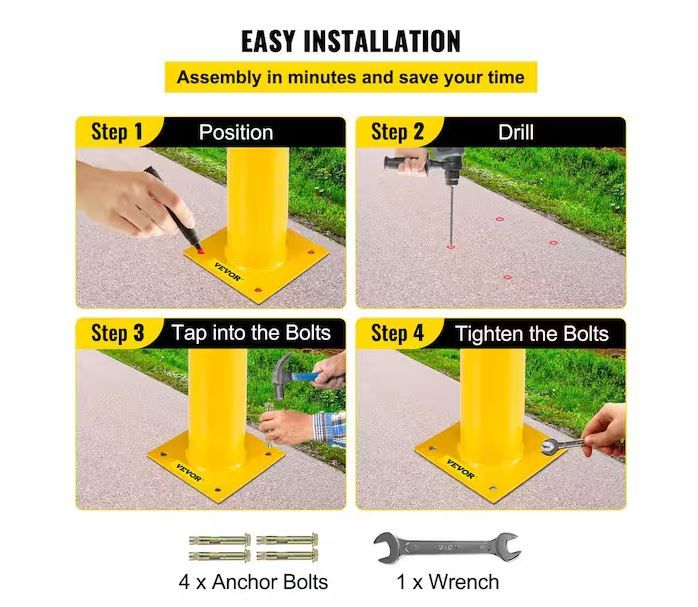 Photo 1 of ***FACTORY SEALED - OPENED TO INSPECT***
VEVOR Safety Bollard Post 48 in. H x 4.5 in. D Safety Bollard Yellow Powder Coat Pipe Steel Barrier Safety Post (1-Piece)